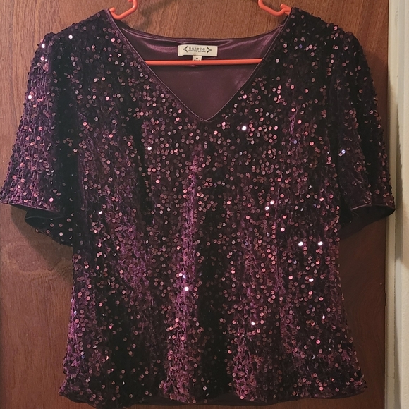 Nanette Nanette Lepore Deep Purple Sequin Blouse - Picture 2 of 8